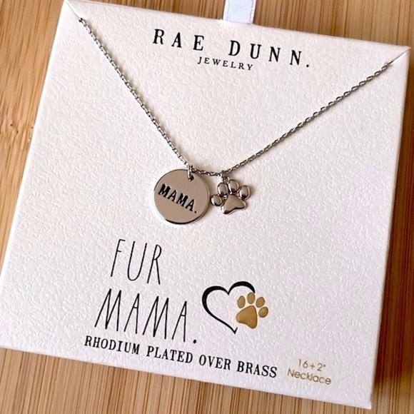 Brand New Rae Dunn Fur Mama Rhodium Plated Over Brass Necklace Dog Cat Lover Paw - Picture 6 of 12